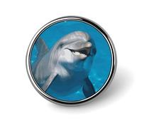 Dolphin with A Smile Round Badge Cute Enamel Lapel Pin Brooches Button Pin Personalized Clothing Decoration Unisex Badge Holder Hats Bags Shirts Decor