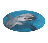 Dolphin with A Smile Round Rug Soft Absorbent Bath Mat Entryway Anti Slip Rugs Farmhouse Front Back Door Mat 90 * 90cm for Bedroom Living Room Home Decorative