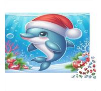 Dolphin with Santa Hat 1000 Piece Jigsaw Puzzle for Adults Underwater Scene Stress Relief 38x26cm/1000pcs