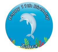 Dolphin with sea Background Circle Cake Edible Icing or Wafer Topper 7.5 inch Personalised (Wafer)