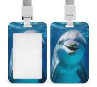 Dolphin with Smile Id Badge Holder with Breakaway Lanyard Abs Plastic Name Tag Holder Vertical Clear Front Window Push Slide Card Protector Gift for NurseTeacher Office Staff & Events
