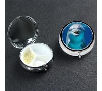 Dolphin with Smile Pill Box 3 Compartment Round Portable Pill Case for Pocket or Purse Pill Holder Weekly Pill Organizer Decorative Metal Medicine Vitamin Organizer Travel Gift