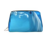 Dolphin with Smile Small Makeup Bag Travel Cosmetic Bag Makeup Pouch PU Leather Portable Versatile Zipper Make up Bag for Women Girls