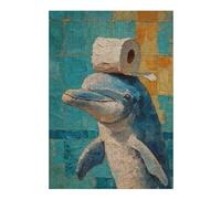 Dolphin with Toilet Paper Hat Wooden Jigsaw Puzzle for Adults, 300 PCS