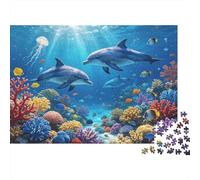 Dolphins 1000 Piece Jigsaw Puzzle Recycled Coral Reef Senior Puzzles Party Game Props Developing Boy & Girl‘s Intelligence Educational Fun 70x50cm/1000pcs