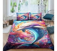 Dolphins 3D Printed Duvet Cover Set 3 Pcs Bedding Set,Soft,Pillowcases, Quilt Cover Easy Care Anti-Allergic And Smooth for Kid Teens Boys And Girls Man Double（200x200cm）