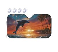 Dolphins and Palm Trees Car Windshield Sun Shade Foldable Car Sun Shade Front Windshield Sunshade Windshield Cover Reflective Sun Visor Keep Your Vehicle Cool for Most Sedans SUV Truck
