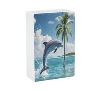 Dolphins and Palm Trees Cigarette Case Stylish Lightweight Pocket Holder Case for Smoke Waterproof Cigarette Dispenser Cigarettes Accessories for Outdoor Camping Hiking
