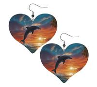 Dolphins and Palm Trees Leather Earrings for Women Heart Earring Lightweight Dangle Earrings Jewelry Gifts