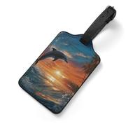 Dolphins and Palm Trees Luggage Tags Cute Unique Luggage Tag with Name Address Labels Durable PU Suitcase Identifiers Travel Tags for Suitcases Backpacks Bags