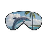 Dolphins and Palm Trees Sleep Mask Light Blocking Eye Cover Polyester Eye Mask with Elastic Strap Blindfold for Side Sleeper Sleeping Masks Face Hugging for Women Men Travel