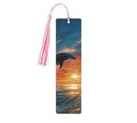 Dolphins and Palm Trees Wood Bookmark for Book Lovers Birthday Teachers Gift, Handmade Craft Book Marks Ornaments with Tassel Exquisite Reading Page Markers for Men Women