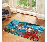 Dolphins and Sea Turtle Patterned Pet Feeding Mat with Water-Absorbing PU Top & Rubber Base - Anti-Slip Dog Cat Food Mat for Cats, Dogs & Pets, 40x60cm