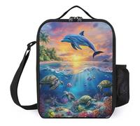 Dolphins and Turtles in The Sea Lunch Bag Portable Lunch Box Cooler Bags Container Tote Bag for Women Men