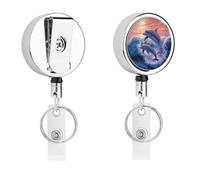 Dolphins Art Badge Holder with Retractable Reel, Stainless Steel Badge Clip, Heavy Duty ID Card Holder for Work, Nurse, Teacher & Security