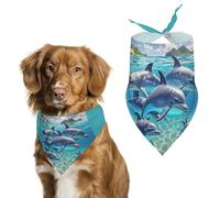 Dolphins Art Dog Bandanas for Feeding Grooming, Triangle Pet Bibs Washable Pets Scarf for Cats & Dogs