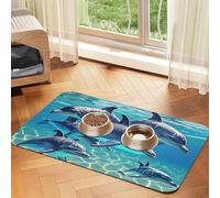 Dolphins Art Dog Food Mats for Floors, 12x18 Inch Non-Slip Super Absorbent Pet Food Mat, Dishwasher Dog Mat for Food and Water, Cute Rubber Quick Dry Pet Feeding Mat for Dogs Puppy Cats
