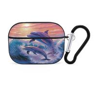 Dolphins Art Earbuds Organizer Shockproof Protective Airpods Pro Cover with Carabiner Clip Anti Fall Carrying Earphone Case Cover for Airpods Pro 2nd Generation Black