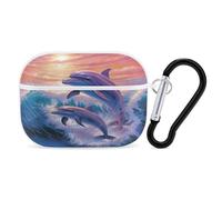 Dolphins Art Earbuds Organizer Shockproof Protective Airpods Pro Cover with Carabiner Clip Anti Fall Carrying Earphone Case Cover for Airpods Pro 2nd Generation White
