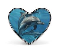 Dolphins Art Heart Shape Lapel Pin Personalized Pinback Button Badges Retro Punk Button Pin Kawaii Heart Badges for Men Women Clothes Bags Hats & Gift
