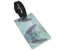 Dolphins Art Luggage Tags for Suitcases, PVC Suitcase Tag with Secure Strap Suitcase Identifier with Privacy Name Card for Travel Bag Tags Personalized Baggage Tag for Women Men