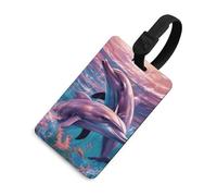 Dolphins Art Luggage Tags with Information Card, ID Protection Cover for Travel, Lightweight Baggage Tags Black for Flying, Suitcases Tag Holder for Hotel, Tag Bag