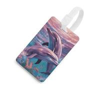 Dolphins Art Luggage Tags with Information Card, ID Protection Cover for Travel, Lightweight Baggage Tags White for Flying, Suitcases Tag Holder for Hotel, Tag Bag