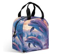 Dolphins Art Lunch Bag for Adult, Leakproof Insulated Lunch Tote Bag with Zipper & Multiple Pockets, Large Capacity Lunchbox for Office Work Picnic