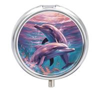 Dolphins Art Pill Box, 3 Compartment Small Pill Case Waterproof Travel Pill Organizer for Pocket Or Purse Portable Mini Medicine Tablet Vitamin Holder Pill Case