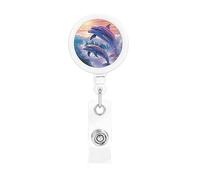 Dolphins Art Retractable Badge Reel Heavy Duty Badge Holder with Belt Clip Retractable Lanyards ID Card Holder with Keychain Name Badge Clips for Office Nurse Employee