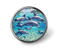 Dolphins Art Round Badge for Men Women, Durable & Stylish Lapel Pins, Lightweight Metal Badges for Shirts, Jackets, Hats
