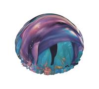 Dolphins Art Shower Cap for Women Men Large Waterproof Shower Bonnet Elastic Band Bathing Hair Hat Spa Salon Caps Double Layered Reusable Bath Caps for Long Hair, Braids