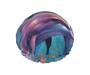 Dolphins Art Shower Cap for Women Men Large Waterproof Shower Bonnet Elastic Band Bathing Hair Hat Spa Salon Caps Double Layered Reusable Bath Caps for Long Hair, Braids