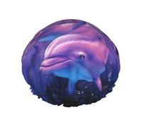 Dolphins Art Shower Caps For Women, Elastic And Reusable Bath Caps, Double Waterproof Layers Shower Cap, Bathing Shower Caps
