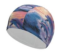 Dolphins Art Swim Cap for Adult, Elastic Fabric Swimming Cap, Comfortable Bathing Cap for Long & Short Hair