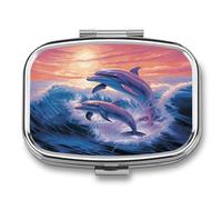 Dolphins Art Travel Pill Organizer Portable Daily Waterproof Pill Case Small Medicine Storage Container for Vitamins Fish Oil Cod Liver Oil Earplug Storage