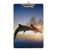 Dolphins at Sunset Clipboard Sturdy Low Profile Clip Clipboards Hanging Hole with Hanging Clipboard Acrylic Clip Board Holds 100 Sheets12.5x8.5In