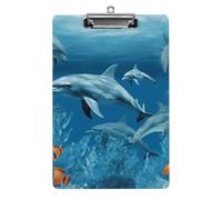 Dolphins Blue Clipboard with Hanging Hole, 8.5" X 12.5" Standard A4 Acrylic Clipboard Ultra Lightweight & Shatterproof Paper Holder for Office, Home
