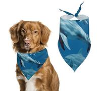Dolphins Blue Dog Bandanas for Feeding Grooming, Triangle Pet Bibs Washable Pets Scarf for Cats & Dogs