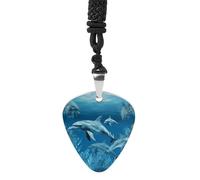 Dolphins Blue Guitar Pick Necklace Exquisite Cool Pendant Necklaces Titanium Steel Personalized Necklaces Fashion Guitar Pick Holder Necklace Unisex Unique Gifts