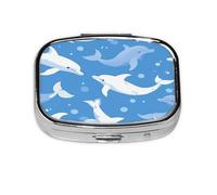 Dolphins Blue Pattern Pill Case Pill Box Travel Pill Organizer Small Square Medicine Box for Purse & Pocket Gifts
