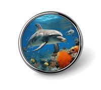 Dolphins Blue Round Badge Exquisite and Fashionable Appearance Metal Emblem Round Button Pins for Clothing Bags Hat Decoration Jewelry Gift