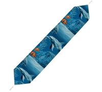 Dolphins Blue Table Runner for Dining Table, Short Plush Runners Washable & Durable Tablerunner Modern Home Decor for Wedding, Kitchen, Holiday 178*33cm