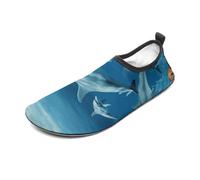 Dolphins Blue Water Shoes for Men Women, Lightweight Stretch Swim Shoes with Anti-Slip Rubber Sole, Quick-Dry Aqua Socks for Pool, Beach, Surfing, Style, 5 Women/5 Men