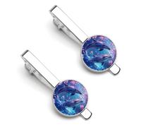 Dolphins Cherry1 Flower Blossomming 2Pcs Tie Clips for Men Tie Pins Women Necktie Pinch Bars Tacks Silver Jewellery