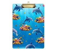 Dolphins Coral Colorful Fish Clipboard Acrylic Writing Board A4 Standard Size Clip Boards, 12.5 x 9 Inches Gold Clip