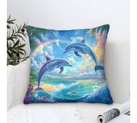 Dolphins Cushion Cover Modern Art Decorative,Coastal Palm Tree Pattern Square Pillow Case Soft Polyester Pillowcases for Living Room Sofa Couch Bed Pillowcases 50x50cm
