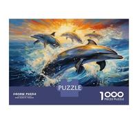 Dolphins DIY Jigsaw Puzzle 1000 PC Leaping Dolphins focusing on Logic Skill Development for Party Games, Best Gift for Puzzle Lovers 52x38cm/1000pcs