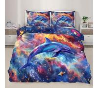 Dolphins Duvet Cover Super King Size,Colorful Nebula Comforter Cover for Kids Teens Adults Bedroom Decor,Celestial Bodies Bedding Set 2 Pillowcase,No Comforter