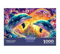 Dolphins Face by Rainbow And Bubbles 1000 Piece Jigsaw Puzzle Playful Dolphin Recycled Cardboard, Great Gift for All Ages 52x38cm/1000pcs